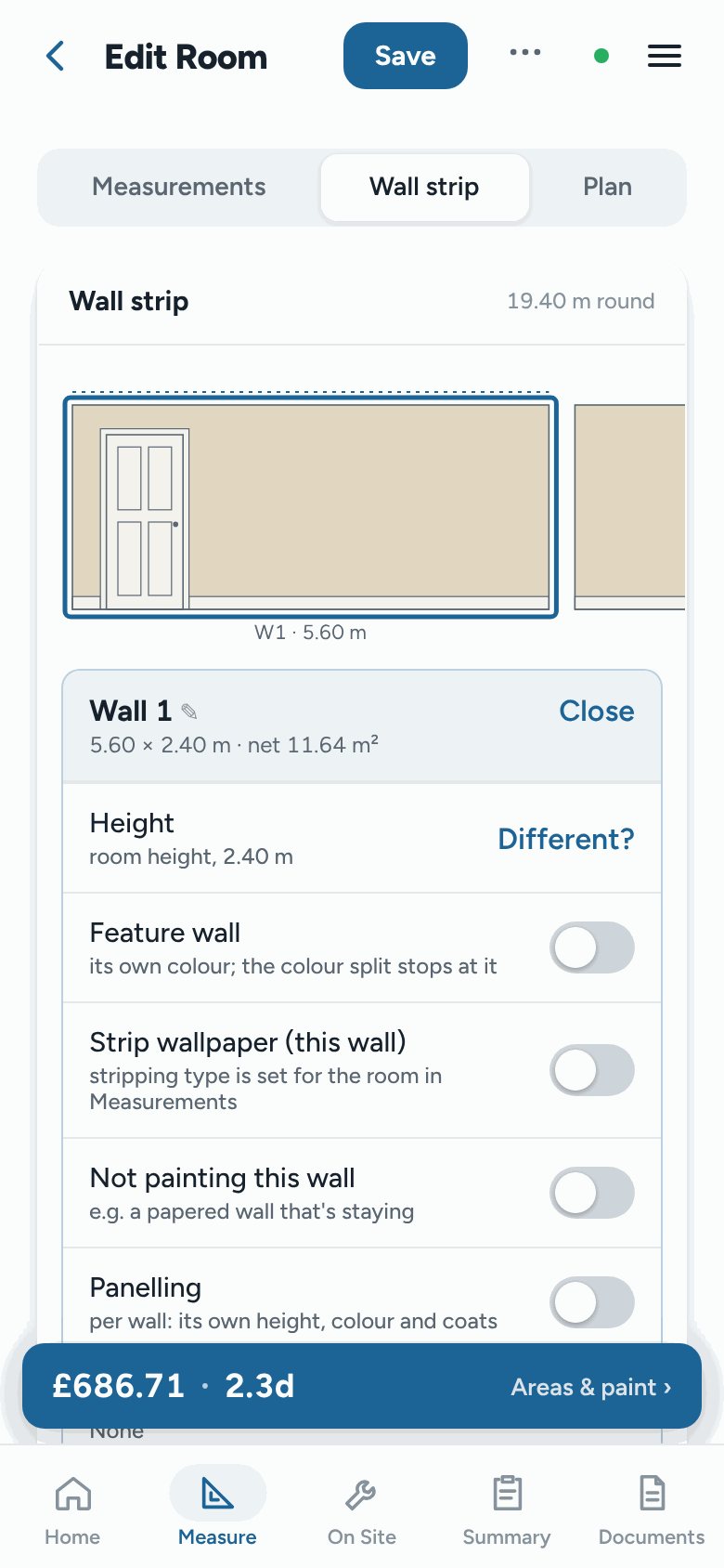A room's walls laid out as a strip, with a door on the first wall